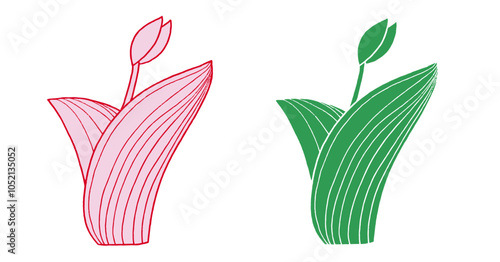 Minimalist Flower Vector Illustration – Red and Green Abstract Tulip Design for Modern Wall Art and Decor