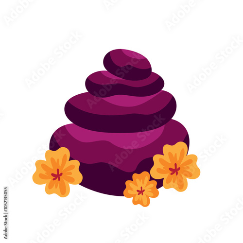 stack hot stones with flowers