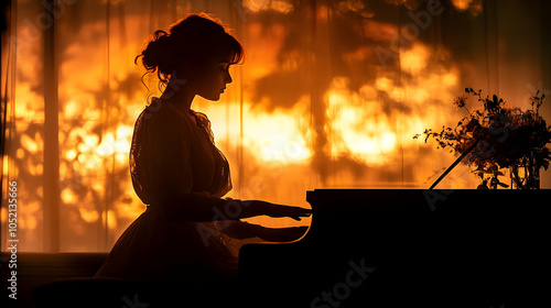 Silhouette of a Woman Playi...