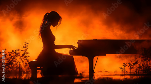 Silhouette of a Woman Playi...