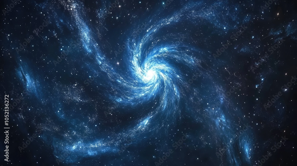Fototapeta premium A glowing blue galaxy surrounded by a sea of stars, its spirals of light dancing with shades of cerulean and indigo