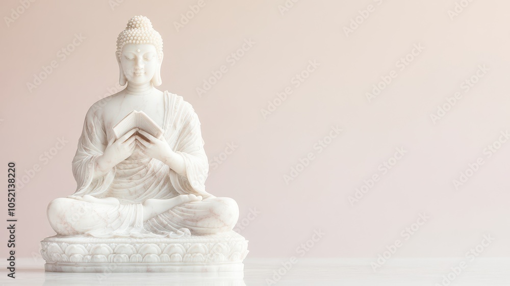 A serene white Buddha statue seated in meditation, symbolizing peace and mindfulness, set against a soft, neutral background. A serene white Buddha statue seated in meditation, symbolizing peace and mindfulness, set against a soft, neutral background.