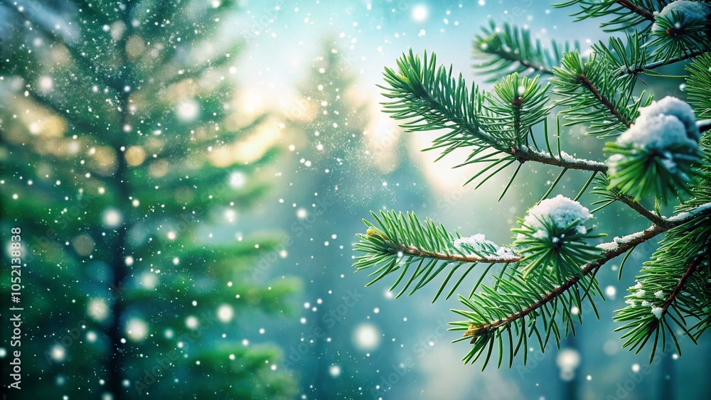Snowflakes Gently Falling on Pine Branches in a Winter Wonderland Scene Snowflakes Gently Falling on Pine Branches in a Winter Wonderland Scene