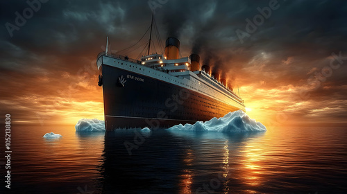 Ocean Liner at Sunset with ...