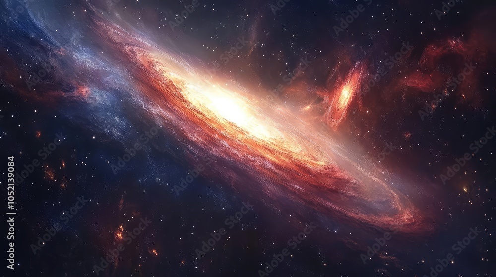 A stunning cosmic portrayal of a distorted galaxy, featuring bright stars and swirling gases creating a visually enchanting atmosphere A stunning cosmic portrayal of a distorted galaxy, featuring bright stars and swirling gases creating a visually enchanting atmosphere