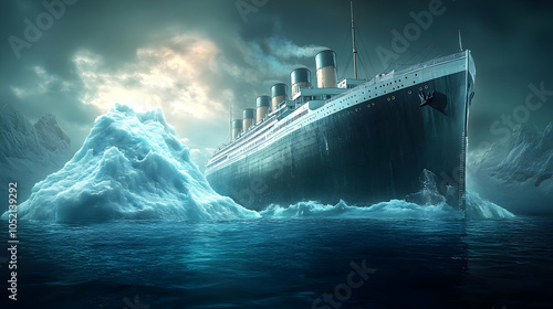 Ocean Liner Near Iceberg - ...