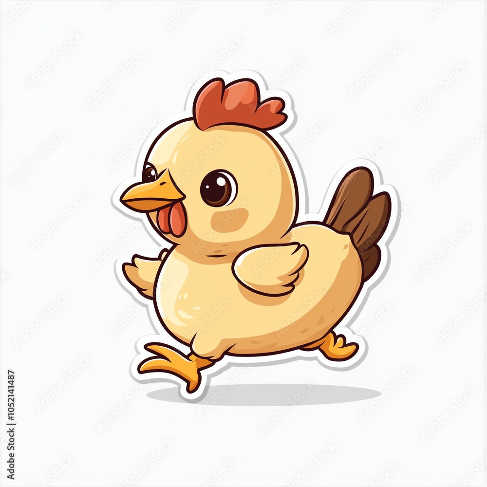 Fototapeta premium A cute cartoon chicken dancing in the air, in a sticker-like style with simple lines. 