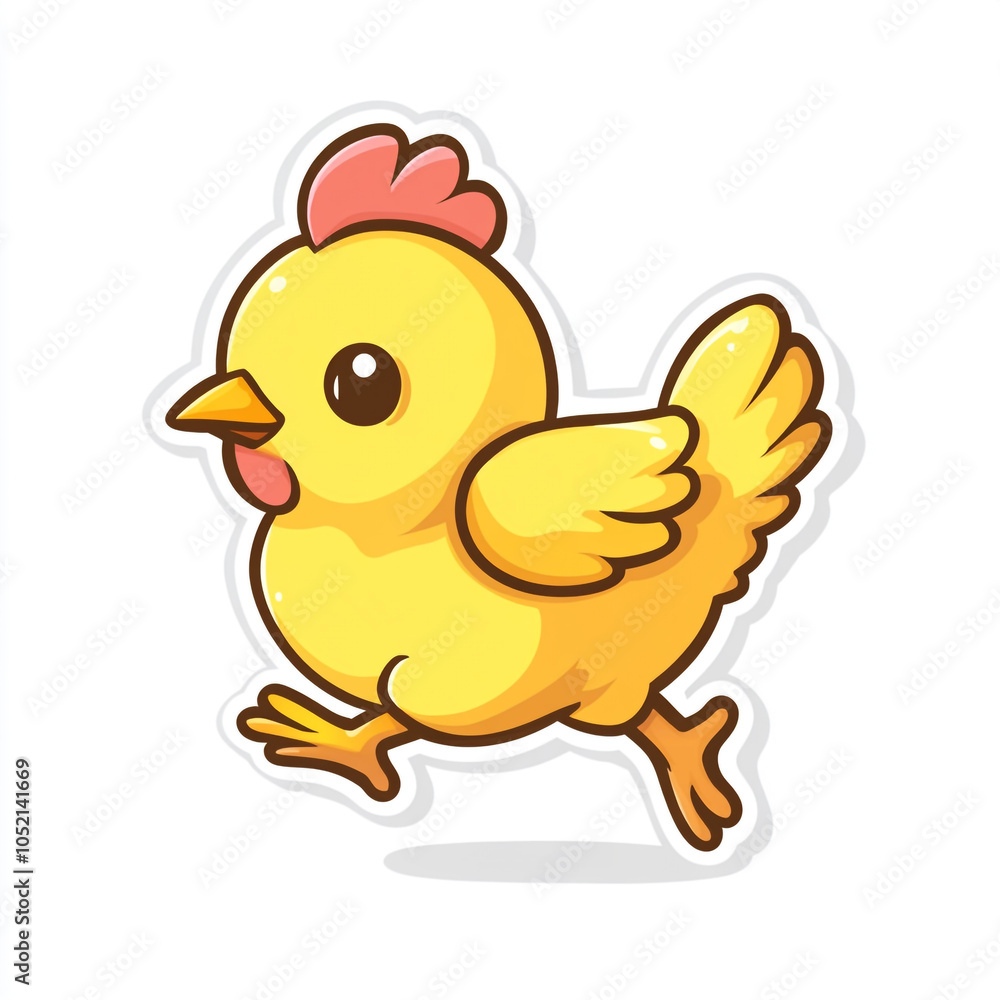 A cute cartoon chicken dancing in the air, in a sticker-like style with simple lines. A cute cartoon chicken dancing in the air, in a sticker-like style with simple lines.