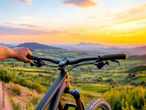 A scenic view of a bike ride during sunset, showcasing beautiful hills and vibrant skies, perfect for outdoor adventure inspiration.