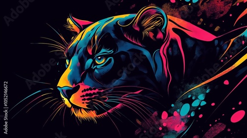 Cool t-shirt design with panther, on a black background. photo