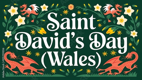 Saint David's Day Celebration with Welsh Dragons and Daffodils photo