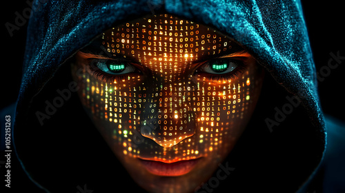 Digital Face in Hoodie Illu...