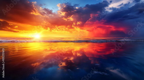 Seascape Sunset with Colorful Clouds Illustration