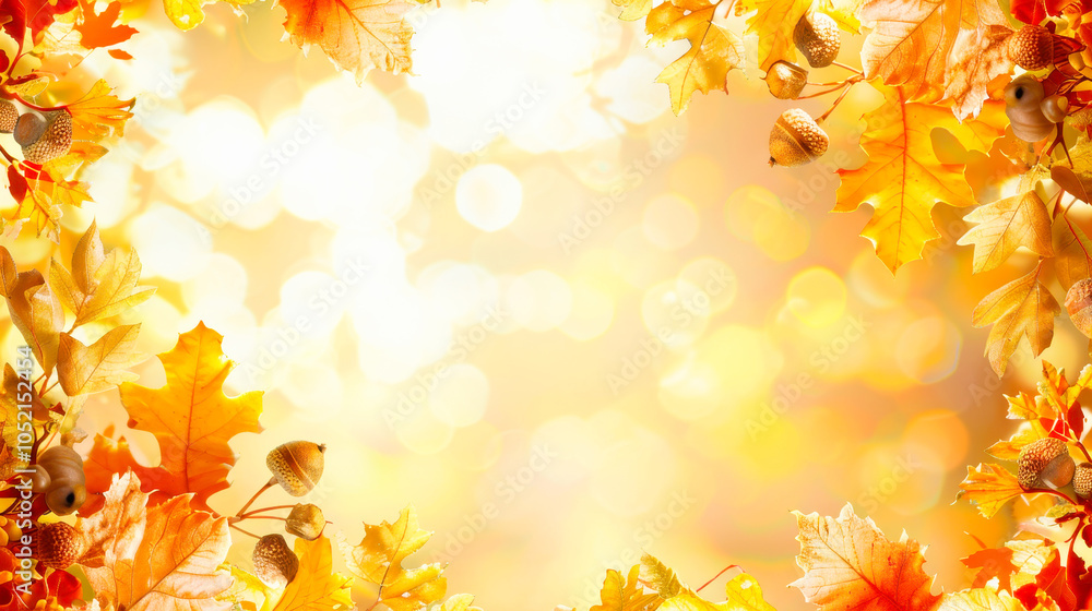 Autumn leaves and sunlit background with warm bokeh effects Autumn leaves and sunlit background with warm bokeh effects