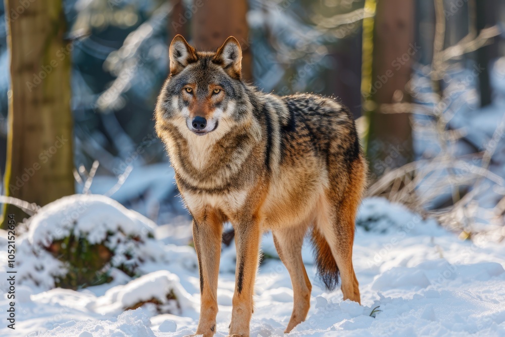 Naklejka premium Bavaria european wolf standing in snow wolf wolf