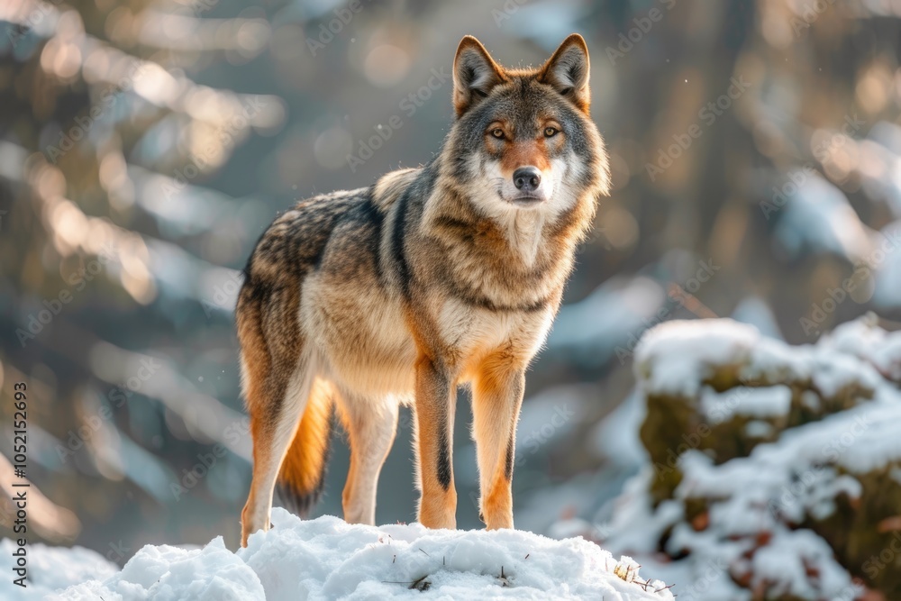 Fototapeta premium Bavaria european wolf standing in snow wolf wolf