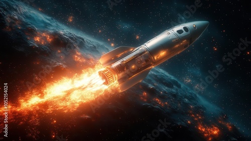 Wallpaper Mural futuristic 3d rocket soaring through a deep space backdrop, symbolizing innovation and the thrill of business startups, depicted in a sleek and modern style Torontodigital.ca