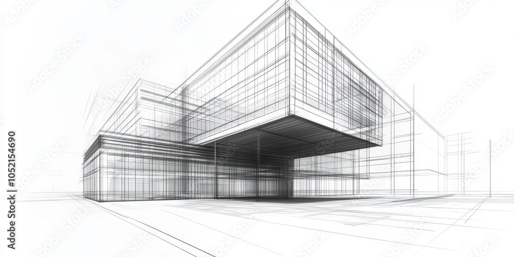 Modern Architectural Building Blueprint Design Wireframe Modern Architectural Building Blueprint Design Wireframe