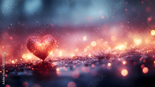 Red Glittery Heart in Rain ...
