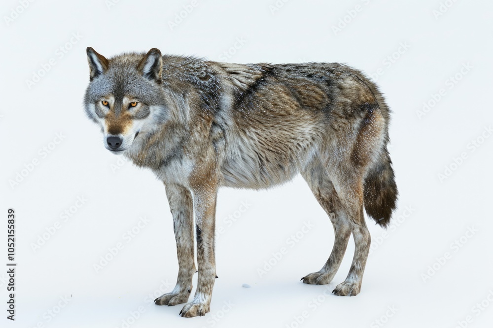 Naklejka premium wolf gray wolf canis lupus isolated on snow on a white background gray wolf wolf