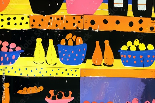 Colorful Abstract Fruit Bottles Painting