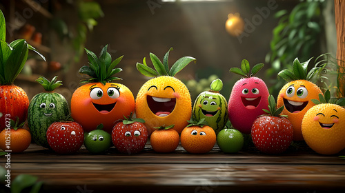 Smiling Fruit Characters 3D...