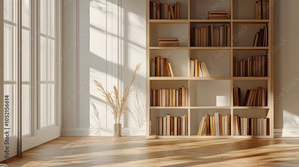 Minimalist Home Library with Curated Book Collection and Natural Lighting Minimalist Home Library with Curated Book Collection and Natural Lighting