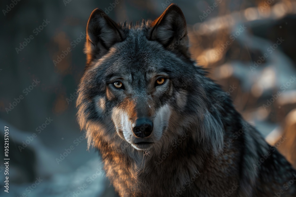 Grey Wolf Canis lupus Looks Forward captive animal Grey Wolf Canis lupus Looks Forward captive animal