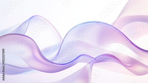 Subtle, soft wavy lines enveloping translucent 3D shapes, casting gentle reflections on a white background.