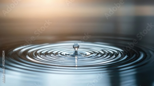 A single water droplet creates ripples on a serene surface, capturing the beauty of motion and reflection in a tranquil setting.