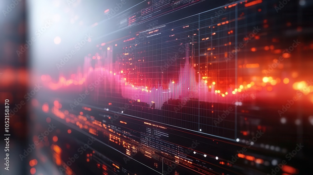 Obraz premium futuristic financial trading graph and bar chart on a computer screen, showcasing intricate data analysis. the design includes sleek lines and glowing elements against a minimalist white background