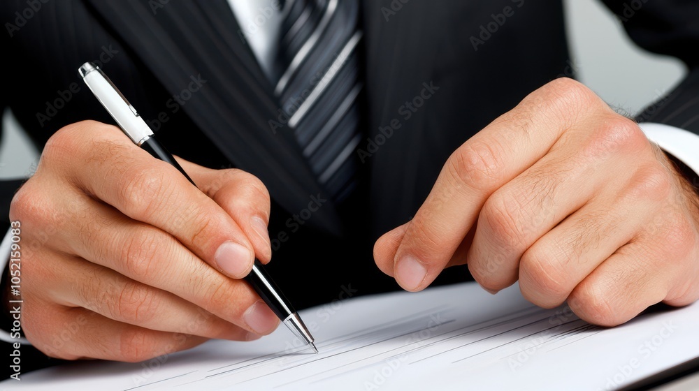 Businessman Signing Contract with Pen Businessman Signing Contract with Pen