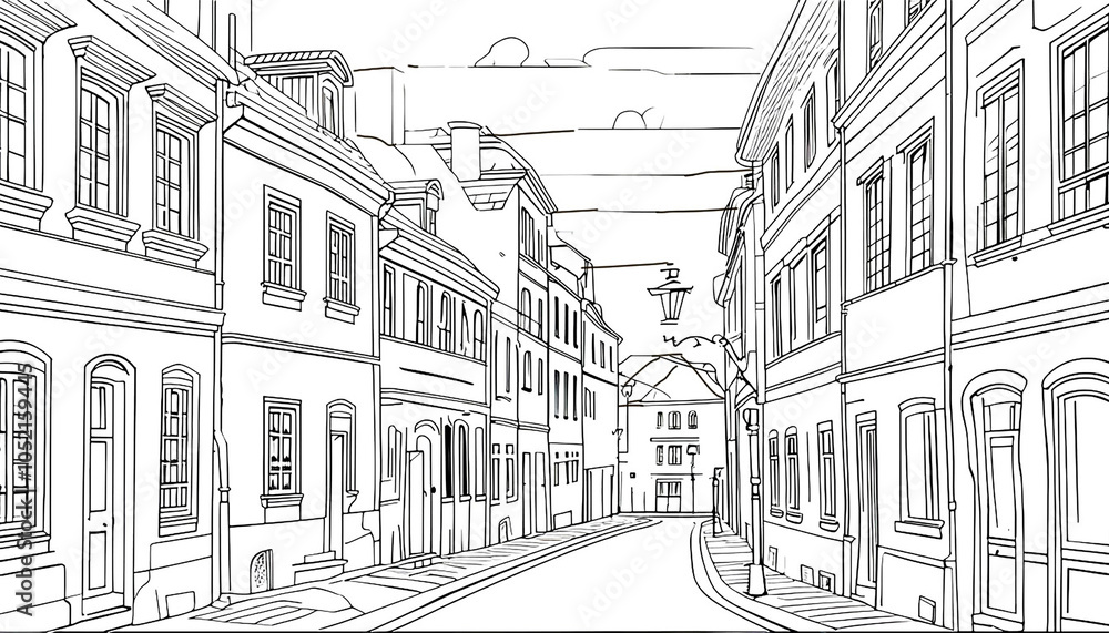 Obraz premium Walls of houses and street on white background. Coloring. Educational pictures for children.