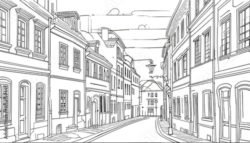 Walls of houses and street on white background. Coloring. Educational pictures for children.