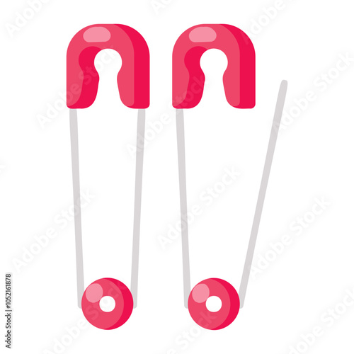 Spring and clasp Pin vector flat icon design, Handcrafted symbol, Perfect fit clothing sign,Sew and Tailor materials stock illustration, set of locking safety pins concept