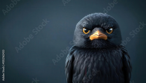 Baby crow with a sarcastic caw, witty mood, 3D illustration
