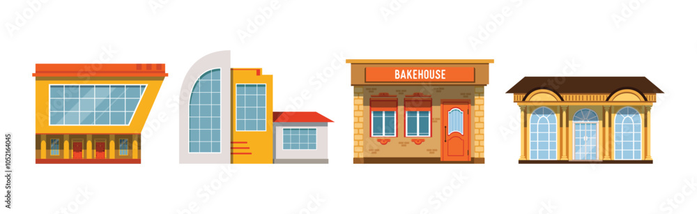 Obraz premium City Street Architecture and Building Front View Vector Set