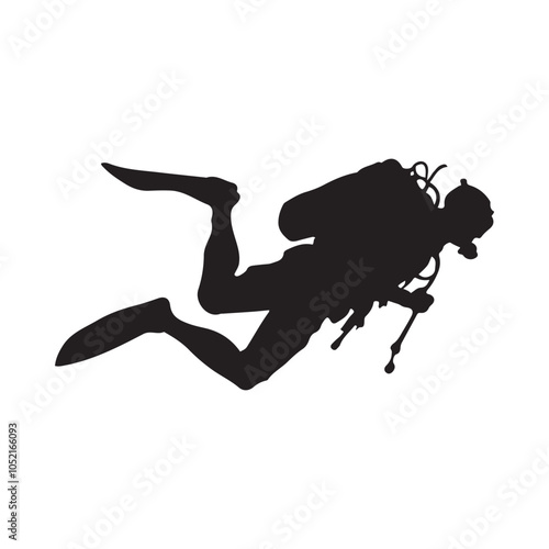 Scuba Diver Underwater Silhouette, Scuba diver vector, Vector scuba diver silhouettes.