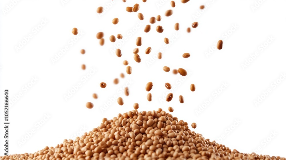 A pile of small brown seeds with some scattered above, showcasing their texture and shape. A pile of small brown seeds with some scattered above, showcasing their texture and shape.
