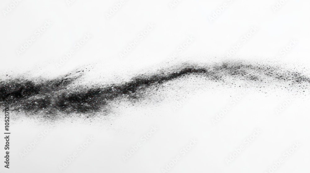 Fototapeta premium Abstract black powder swirl on a white background, suggesting movement and fluidity.