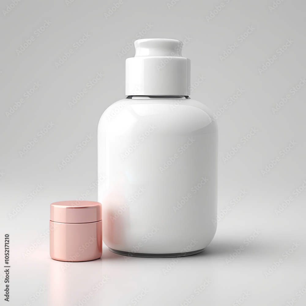 3d render cosmetic items on a white background and empty white label design 3d render cosmetic items on a white background and empty white label design