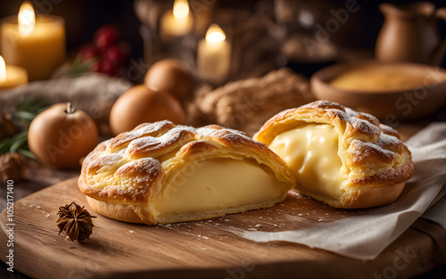 Croatian štrukli, cheese-filled pastry, baked photo