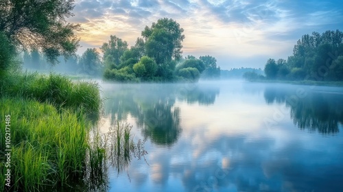 Wallpaper Mural Misty River Morning Torontodigital.ca
