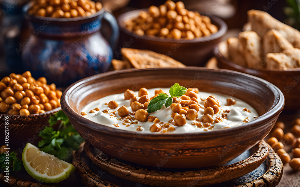 Egyptian fatteh, chickpeas, yogurt, crispy bread Egyptian fatteh, chickpeas, yogurt, crispy bread