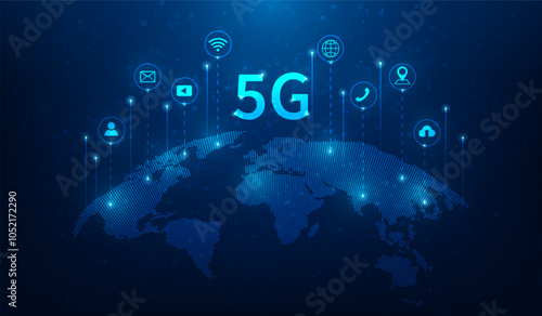 5g internet network communication technology transmission background. wireless global digital data with icon. vector illustration fantastic technology.