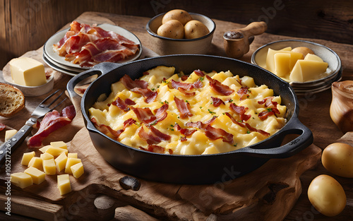 French tartiflette, potatoes, reblochon cheese, bacon