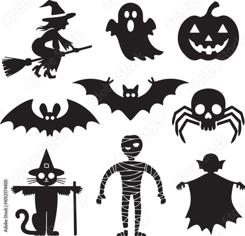 hallowen elements sets silhouette vector