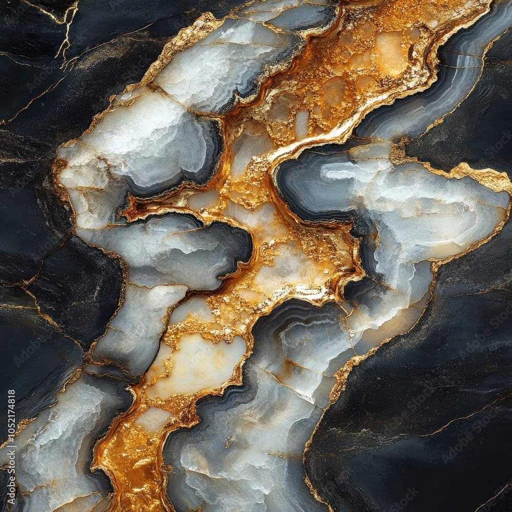Obraz premium Abstract elegance of black and gold agate displaying swirling patterns in natural stone formation