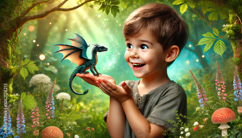 little boy holding dragon