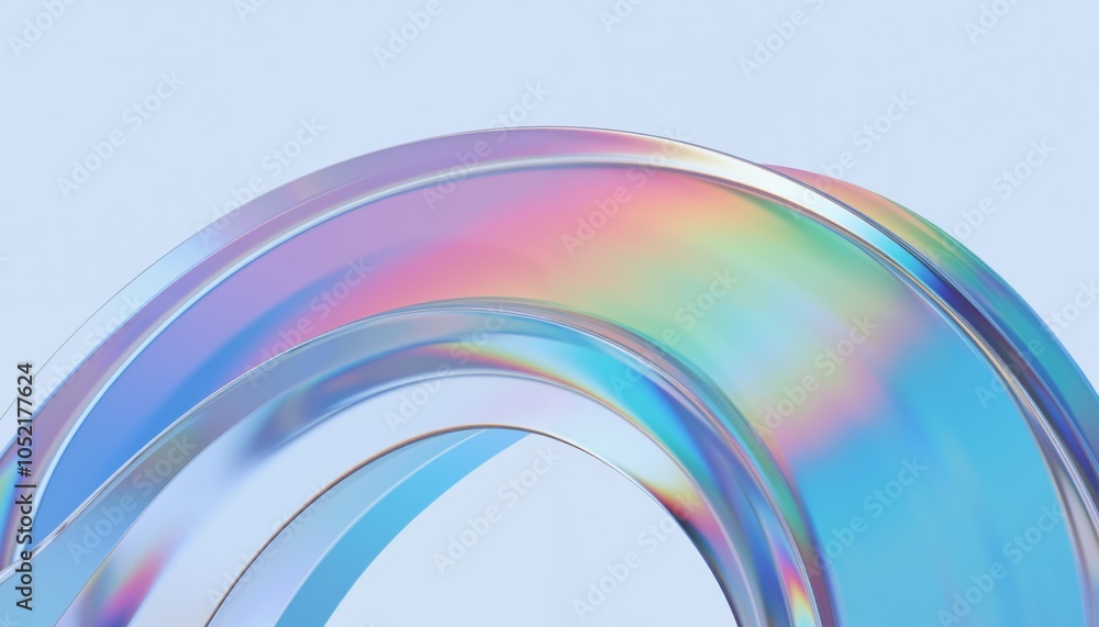 Abstract Wave with Iridescent Hues on a Soft Blue Background Abstract Wave with Iridescent Hues on a Soft Blue Background